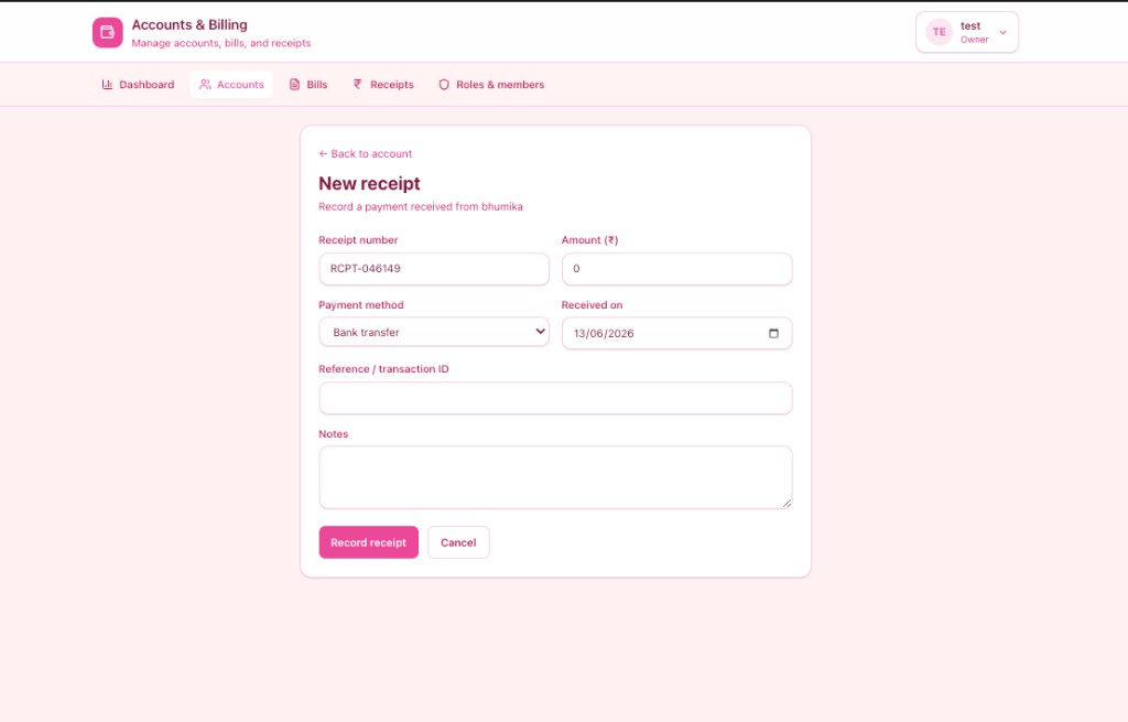 Record a payment receipt